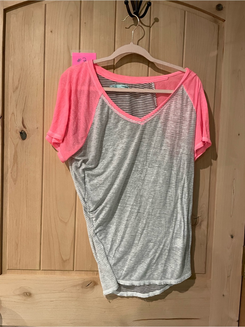 Maurices Neon Pink Raglan Sleeve V-Neck Tee with Heather Gray Body
